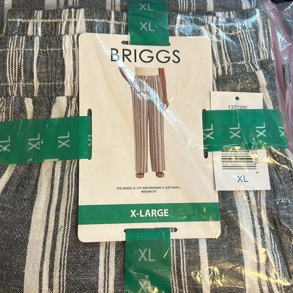 NWT Briggs Linen grey & white stripe pants in XL